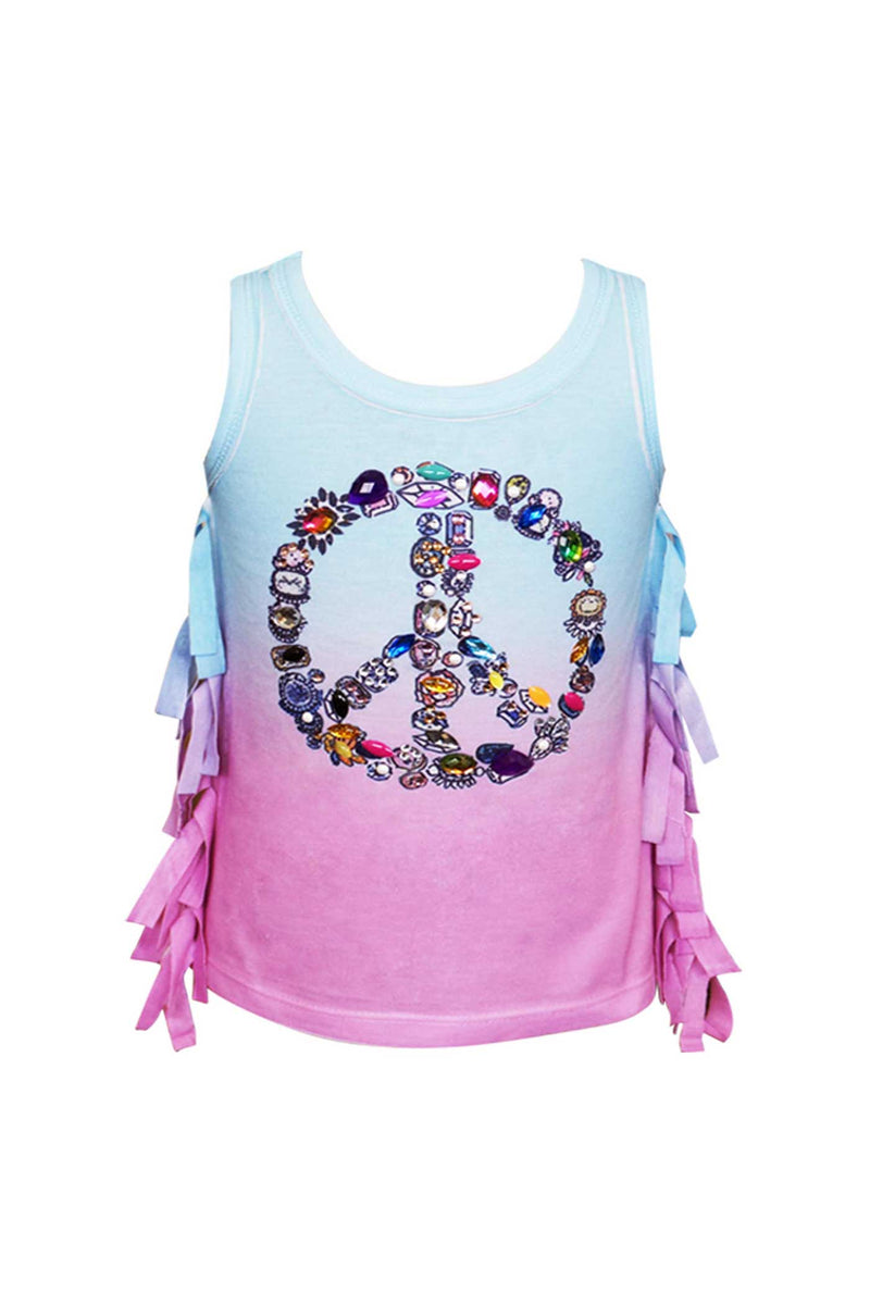 Baby Sara Toddler Girls Peace Sign Fringed Tank Top