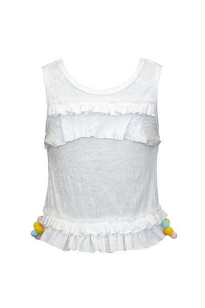 Baby Sara Little Girls Frilled Tank Top With Pom Poms