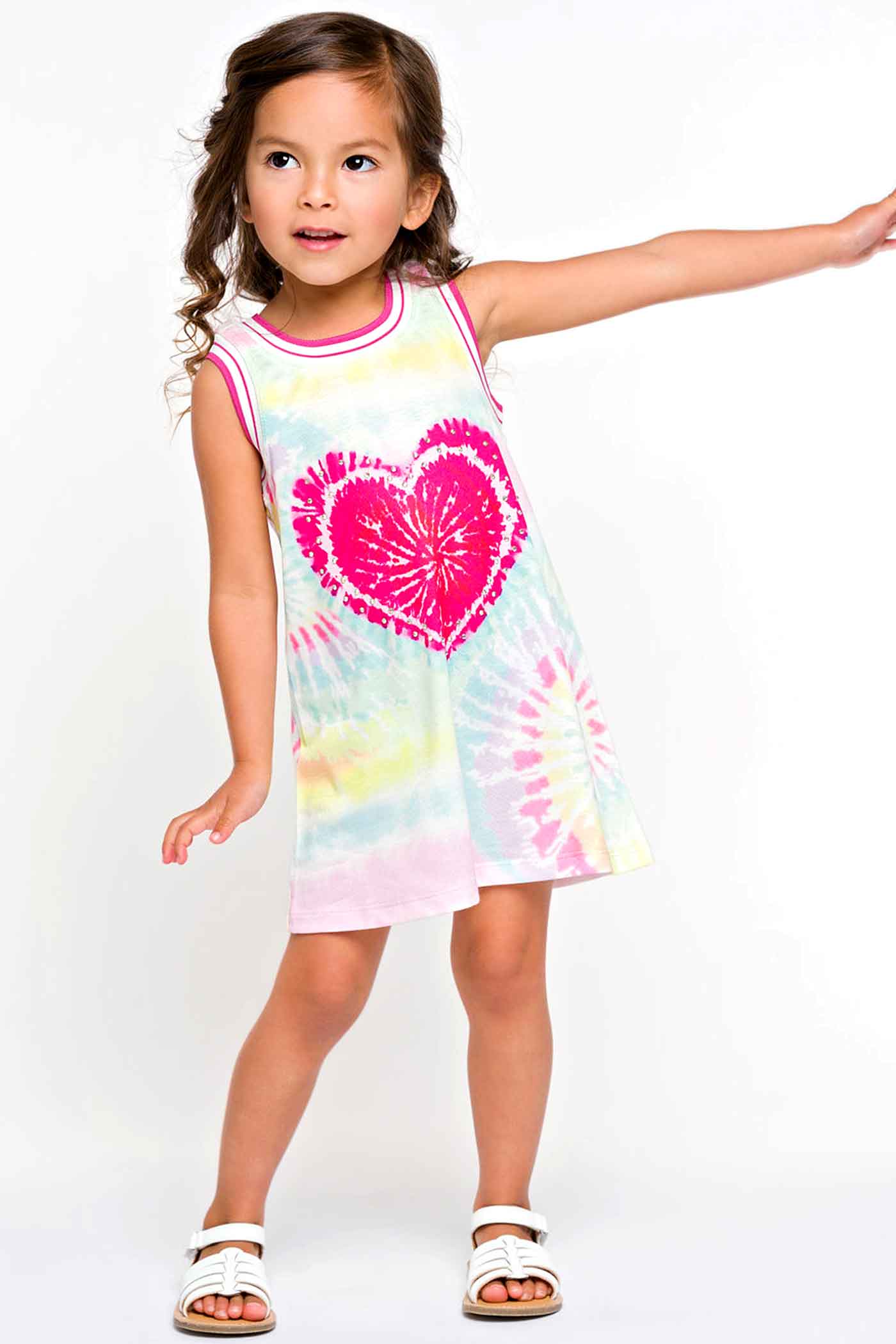 Baby Sara Toddler Girls Heart Tie Dye Sleeveless Knit Dress