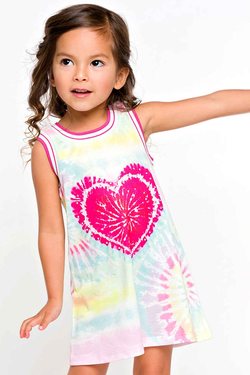 Baby Sara Toddler Girls Heart Tie Dye Sleeveless Knit Dress