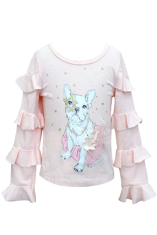 Baby Sara Little Girls Ruffled Long Sleeve Puppy Top