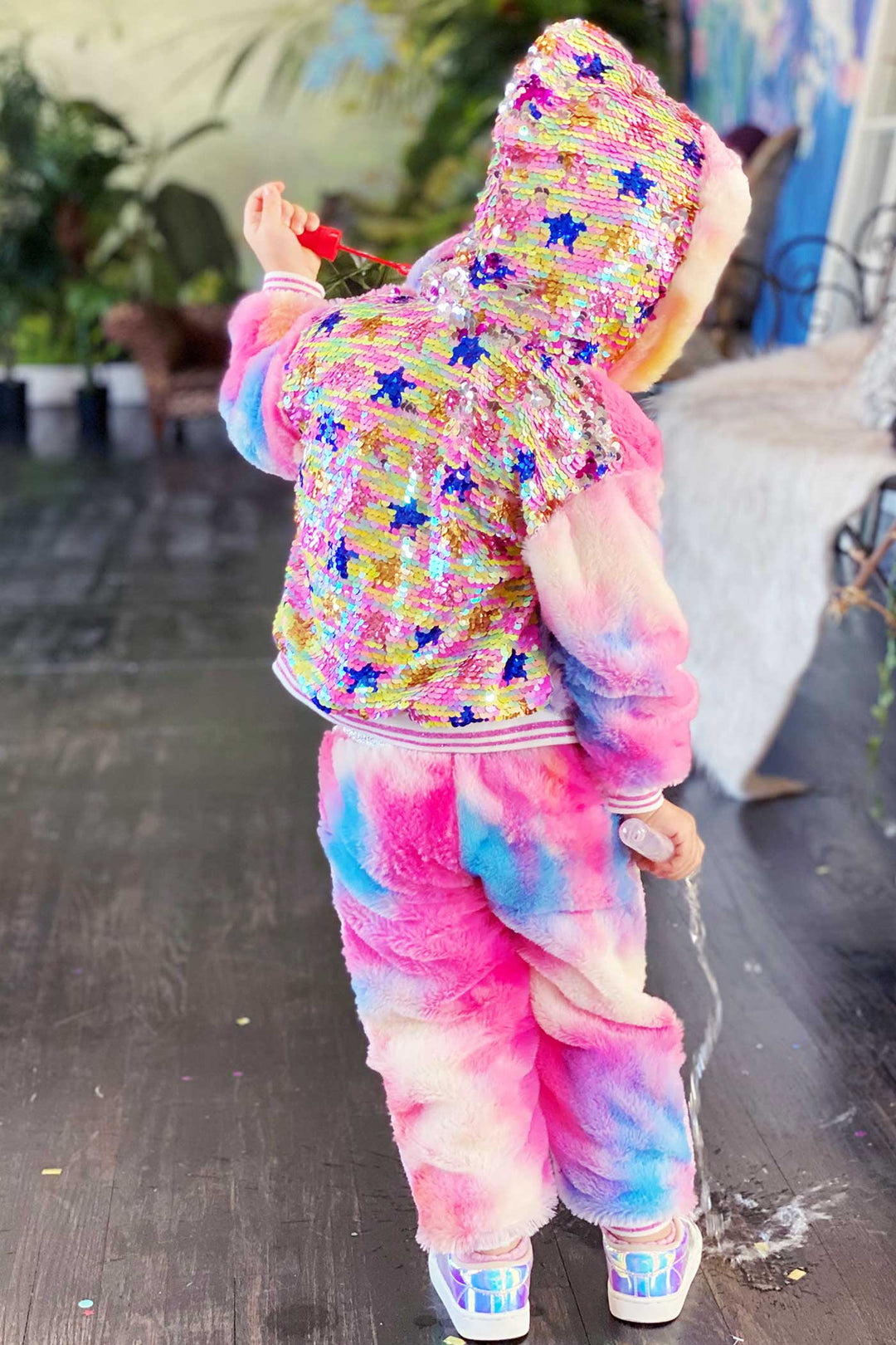 Baby Sara Little Girls Colorful Tie Die Faux Fur Hoodie Jacket