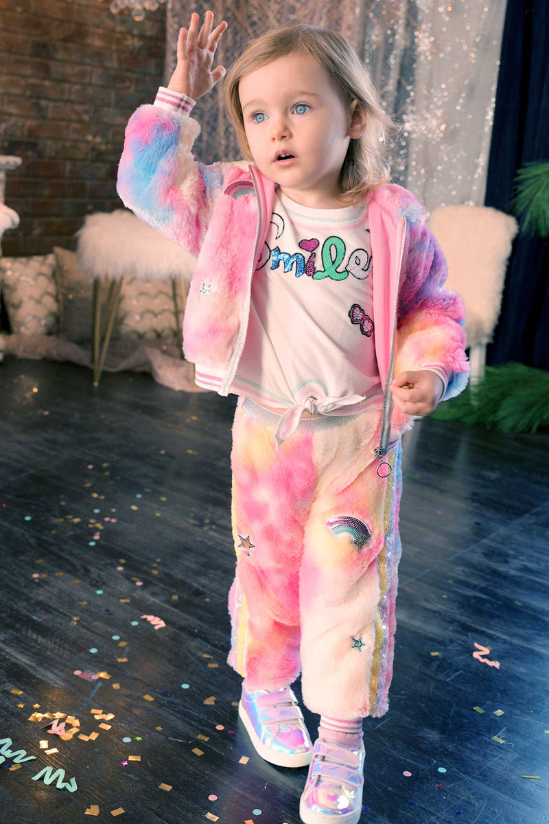 Baby Sara Little Girls Colorful Tie Die Faux Fur Hoodie Jacket