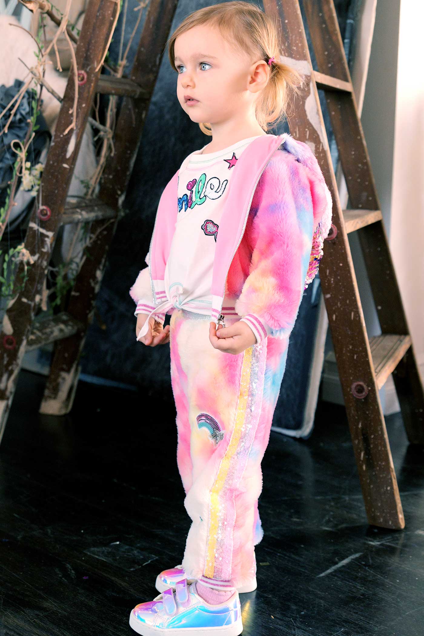 Baby Sara Little Girls Colorful Tie Die Faux Fur Hoodie Jacket