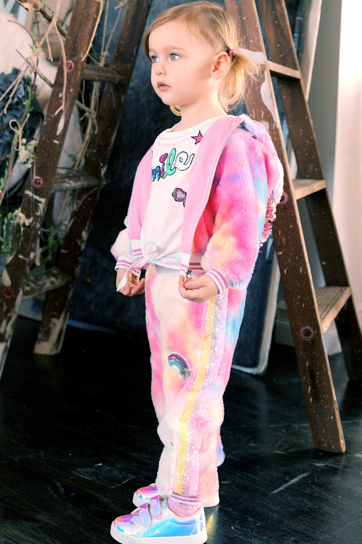 Baby Sara Little Girls Colorful Tie Die Faux Fur Hoodie Jacket