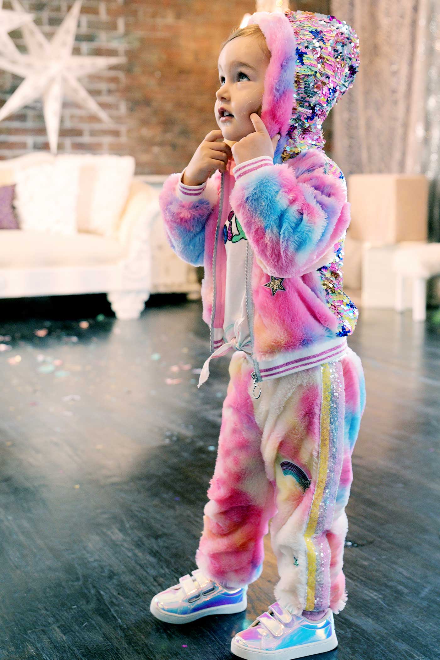 Baby Sara Little Girls Colorful Tie Die Faux Fur Hoodie Jacket