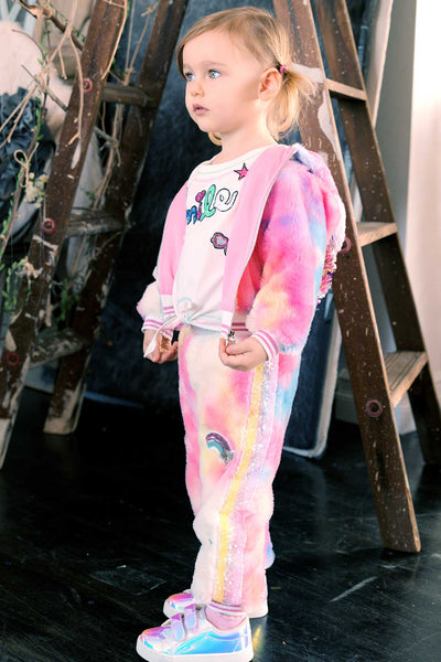 Baby Sara Little Girls Colorful Tie Die Faux Fur Hoodie Jacket
