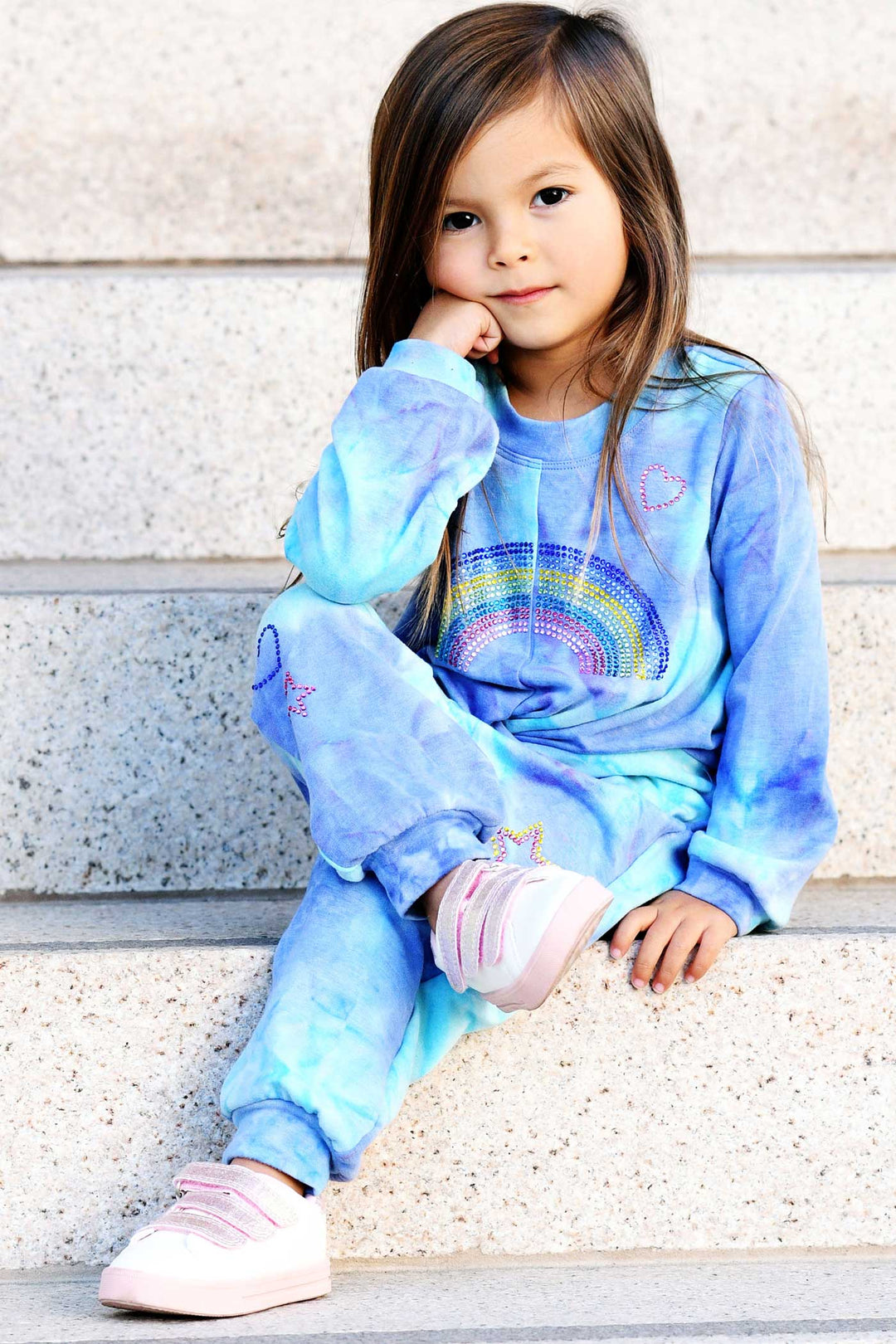 Baby Sara Baby Girl's Tie Dye Rhinestone Heart & Star Joggers
