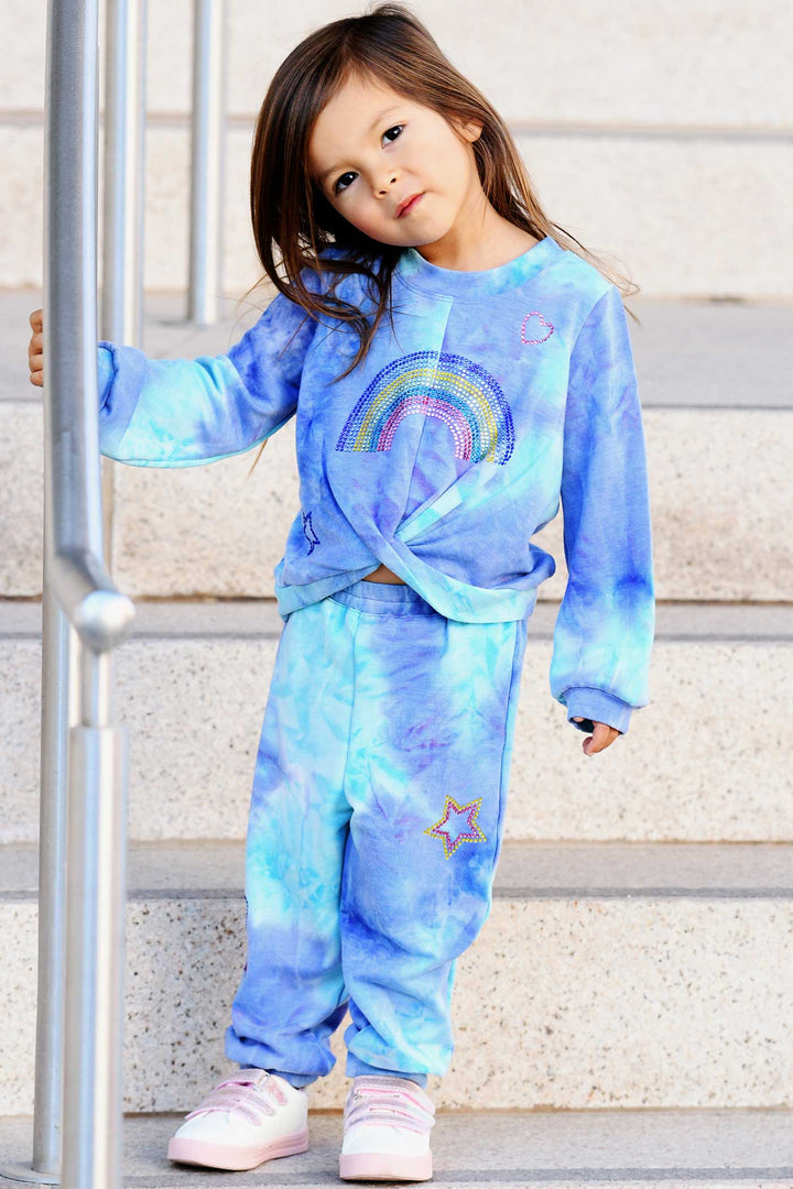Baby Sara Baby Girl's Tie Dye Rhinestone Heart & Star Joggers