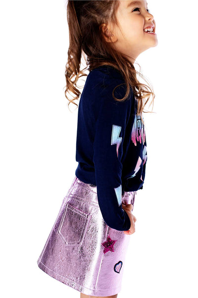 Baby Sara Little Girl's Pastel "Amazing" Lightning Bolt Graphic Long Sleeve T-Shirt