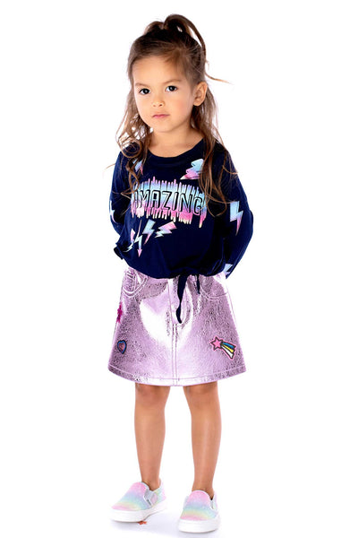 Baby Sara Little Girl's Pastel "Amazing" Lightning Bolt Graphic Long Sleeve T-Shirt