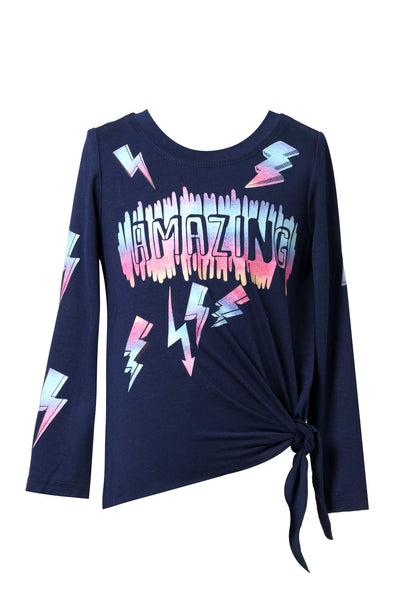 Baby Sara Little Girl's Pastel "Amazing" Lightning Bolt Graphic Long Sleeve T-Shirt