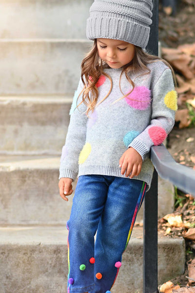 Little Girls Fuzzy Colorful Polka Dot Sweater