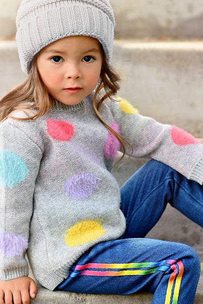 Little Girls Fuzzy Colorful Polka Dot Sweater