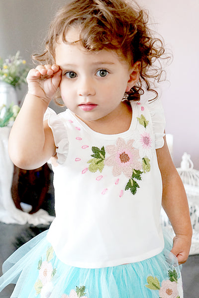 Baby Sara Baby Girl Floral Embroidery Tee With Back Cutout