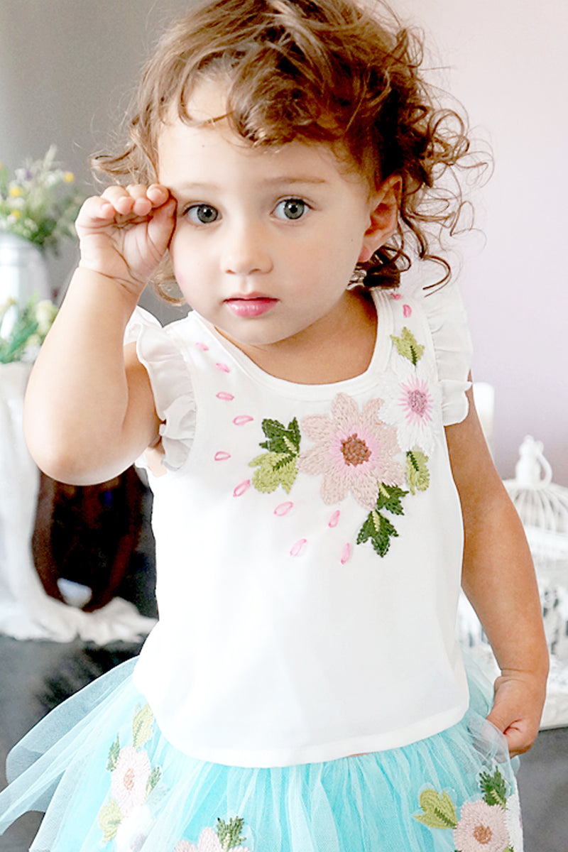 Baby Sara Baby Girl Floral Embroidery Tee With Back Cutout