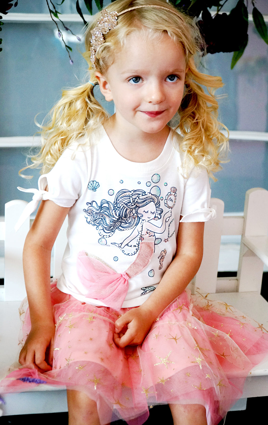 Baby Sara Baby Girls Mermaid Graphic Tie Sleeve Top