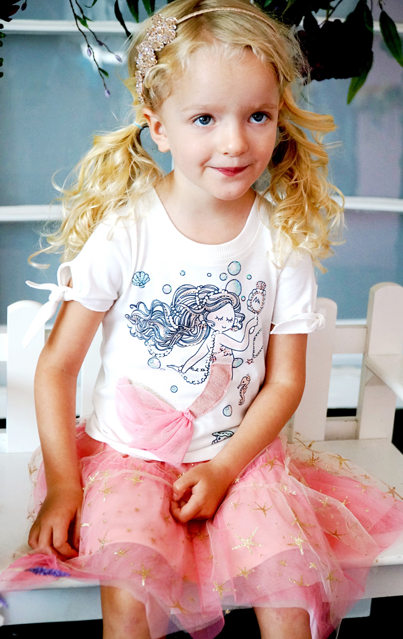 Baby Sara Baby Girls Mermaid Graphic Tie Sleeve Top