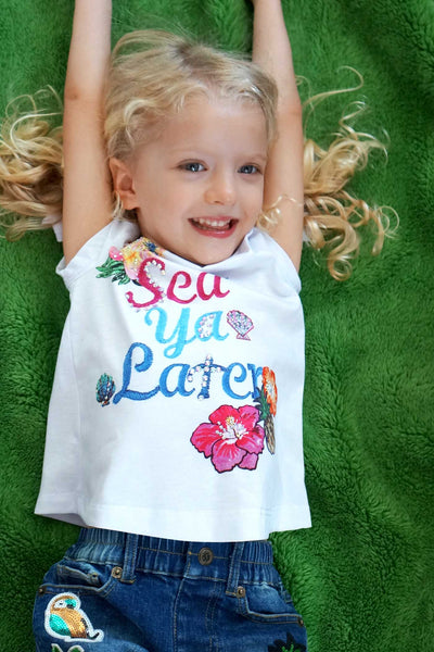 Baby Sara Little Girls Sea Ya Later Cold Shoulder T-shirt