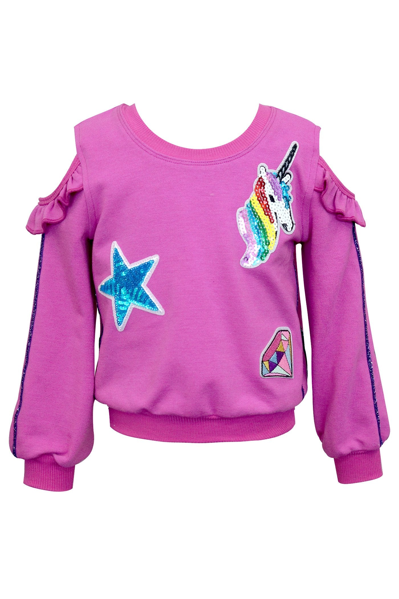 RUFFLED COLD SHOULDER TOP WITH PATCH DETAIL