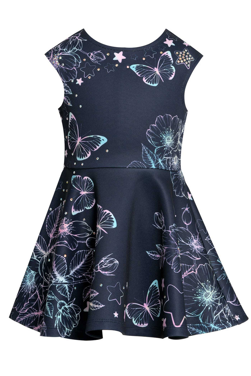 Baby Sara Little Girls Floral and Butterfly Fit and Flare Skater Dress