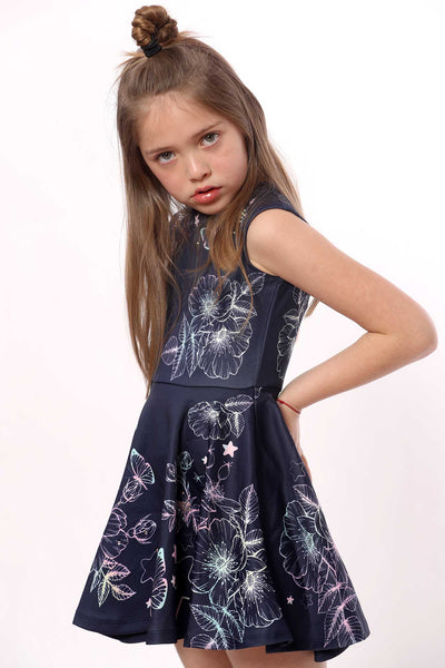 Baby Sara Little Girls Floral and Butterfly Fit and Flare Skater Dress