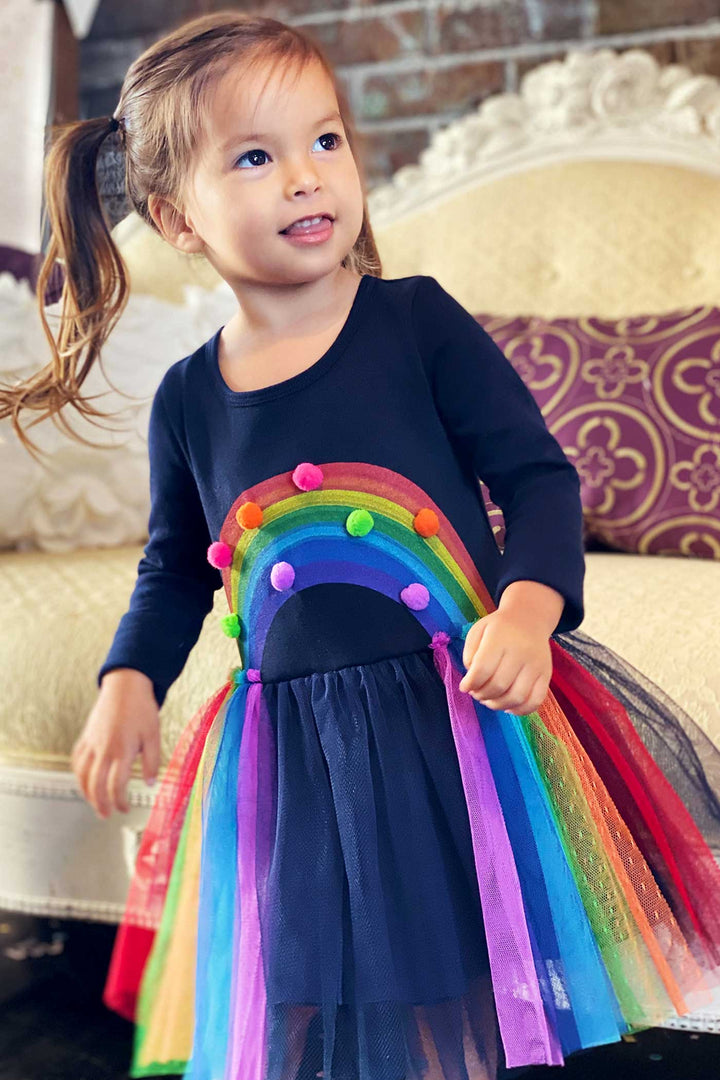 Baby Sara Little Girls Long Sleeve Rainbow Tutu Dress