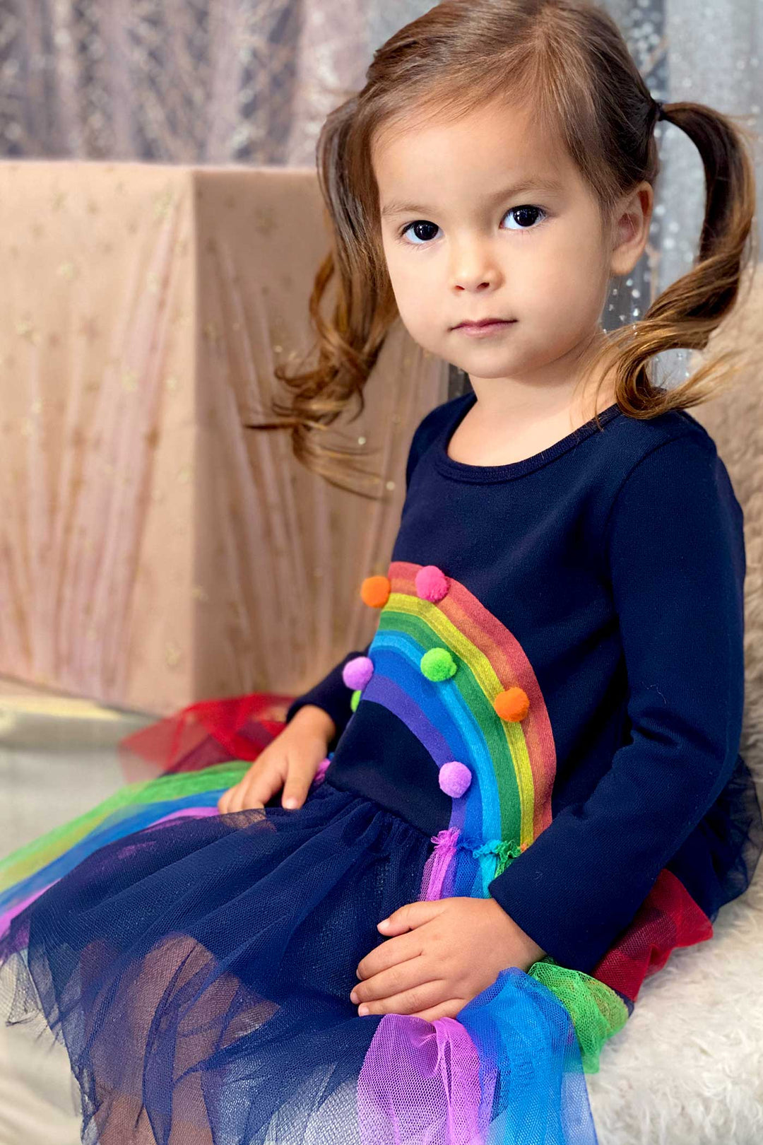 Baby Sara Little Girls Long Sleeve Rainbow Tutu Dress
