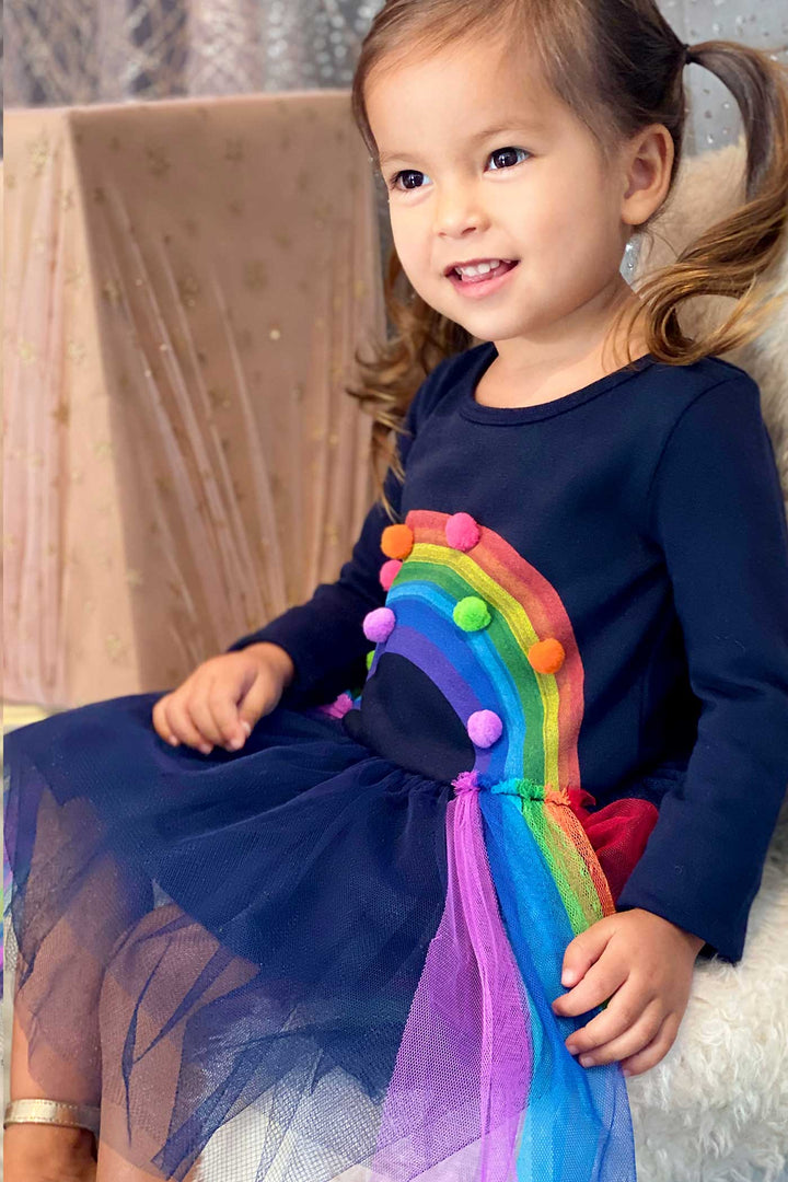 Baby Sara Little Girls Long Sleeve Rainbow Tutu Dress