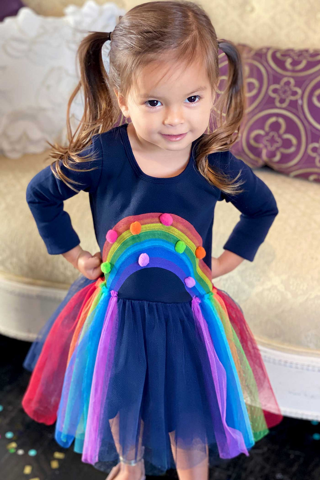 Baby Sara Little Girls Long Sleeve Rainbow Tutu Dress
