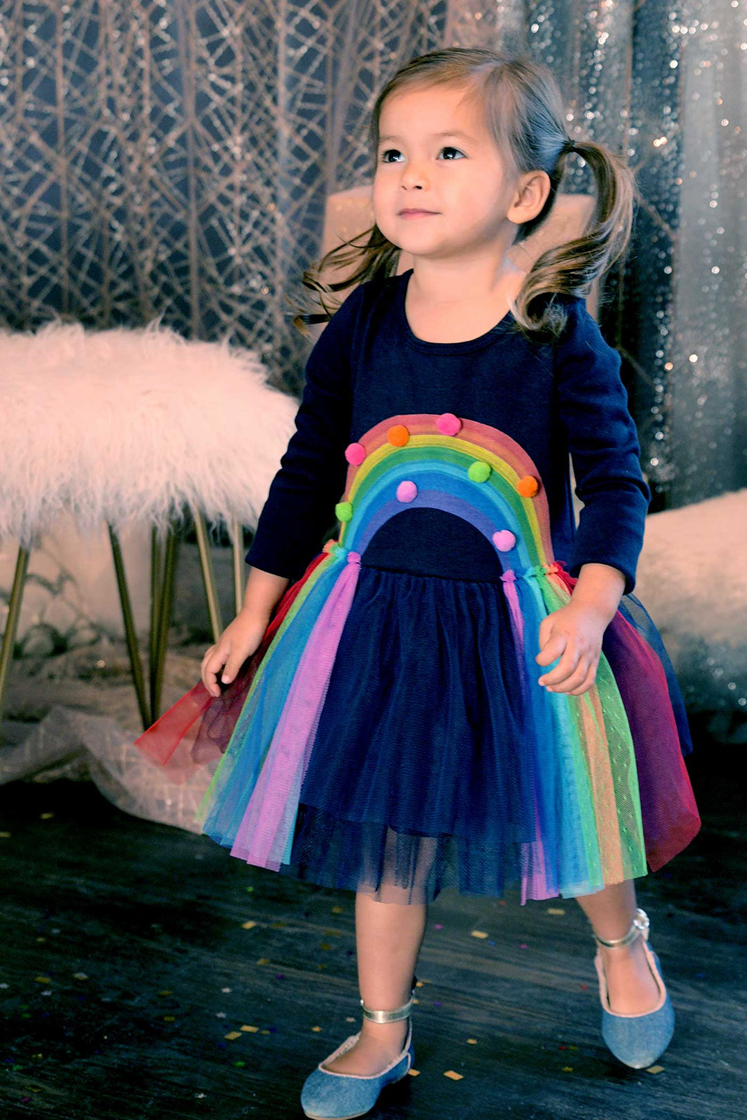Baby Sara Little Girls Long Sleeve Rainbow Tutu Dress