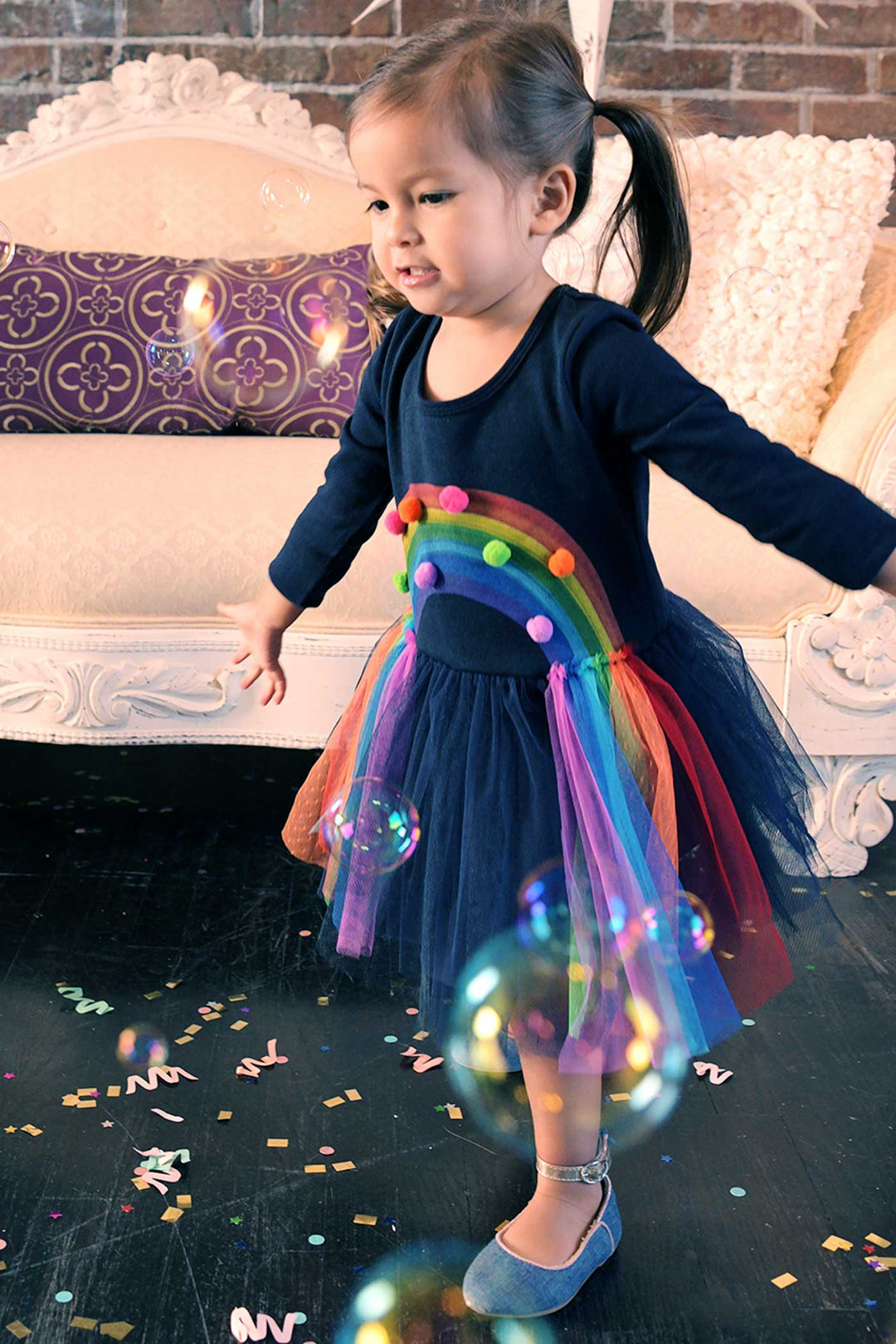 Baby Sara Little Girls Long Sleeve Rainbow Tutu Dress
