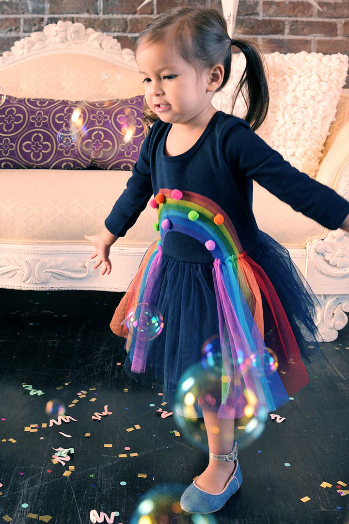 Baby Sara Little Girls Long Sleeve Rainbow Tutu Dress