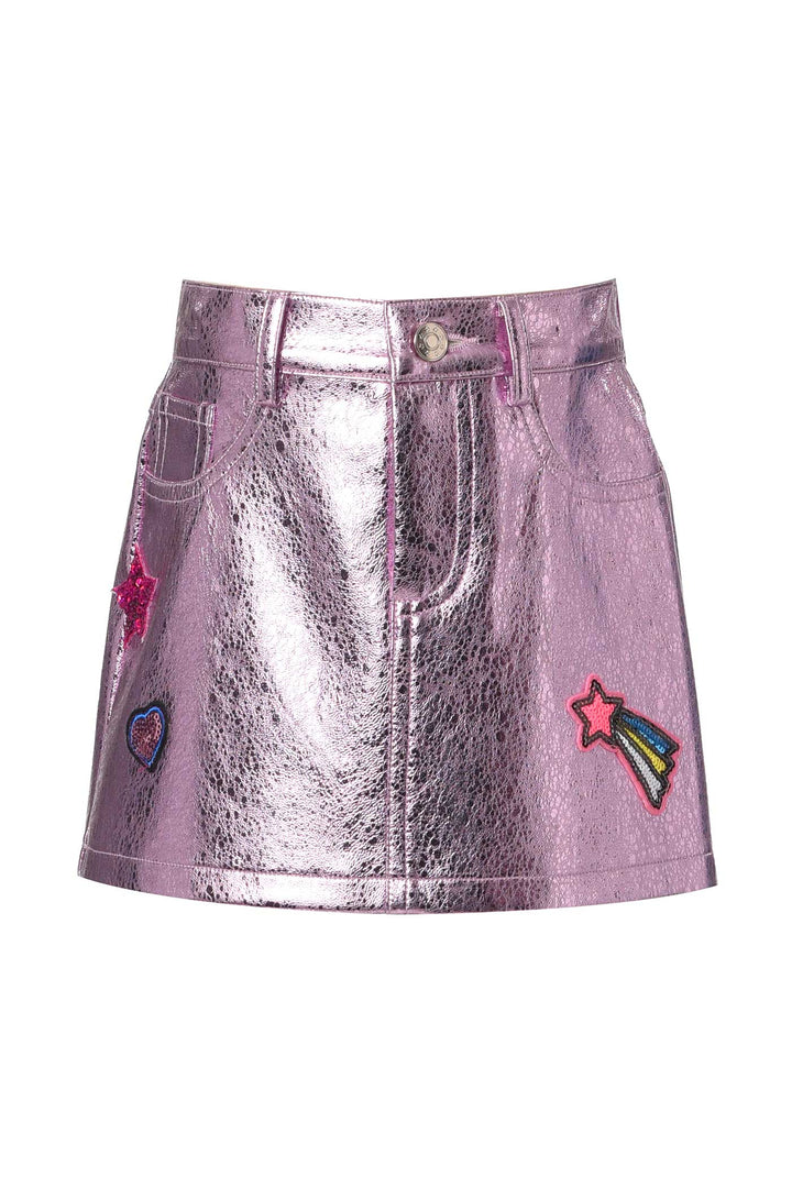 Baby Sarah Little Girl's Metallic Pink Pleather Sequin Stars & Hearts Skirt