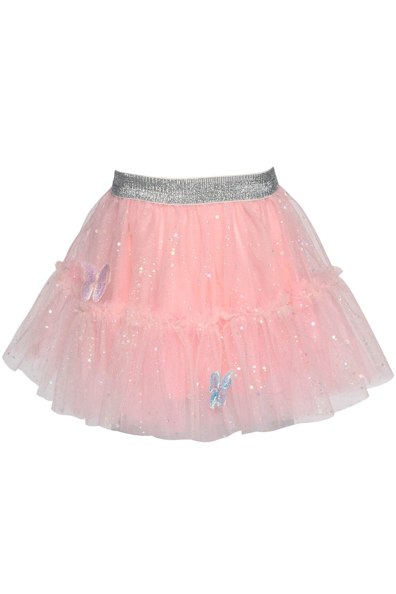 This tutu skirt is an absolute show-stopper! Featuring a beautiful pink mesh fabric and sparkly 3D butterflies, she&