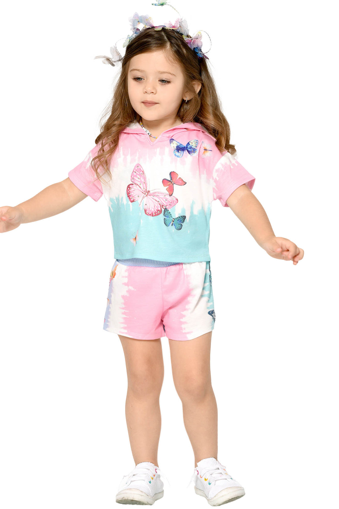 Little Girl’s Short Sleeve Butterfly Hoodie Top