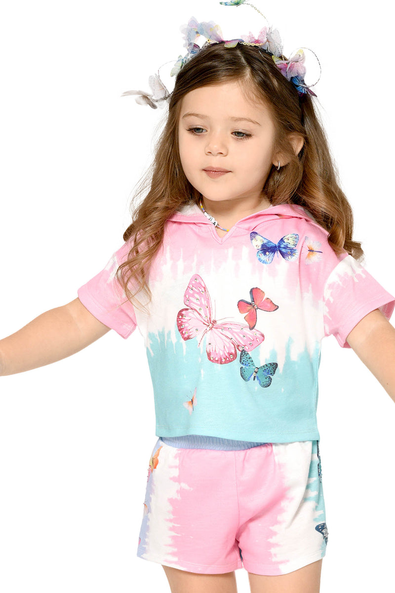 Little Girl’s Short Sleeve Butterfly Hoodie Top