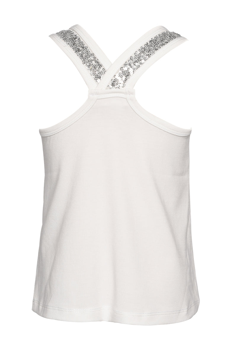 Baby Sara can make her sparkle in this metallic silver tank top! She&