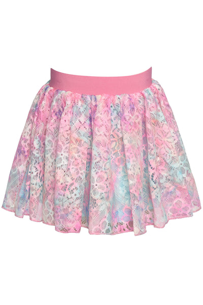 Toddler l Little Girl’s Lace Pastel Tie Dye Skirt  Pink Elastic Waistline  Pastel Rainbow Tie Dye  Floral Lace   Tutu Style Skirt    Keywords: Toddler’s Tutu Skirt, Summer Toddler’s Tutu Skirt, Spring Toddler’s Tutu Skirt, Tie Dye  Toddler’s Tutu Skirt, Vacation Toddler’s Tutu Skirt, Beach Toddler’s Tutu Skirt, Pastel Toddler’s Tutu Skirt, Lace Toddler’s Tutu Skirt  B22324