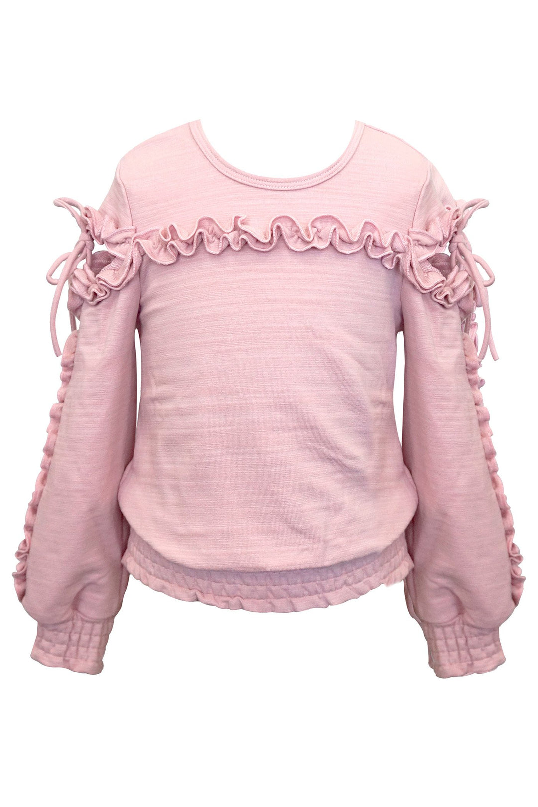 LONG SLEEVE RUFFLED TOP WITH COLD SHOULDER DETAIL