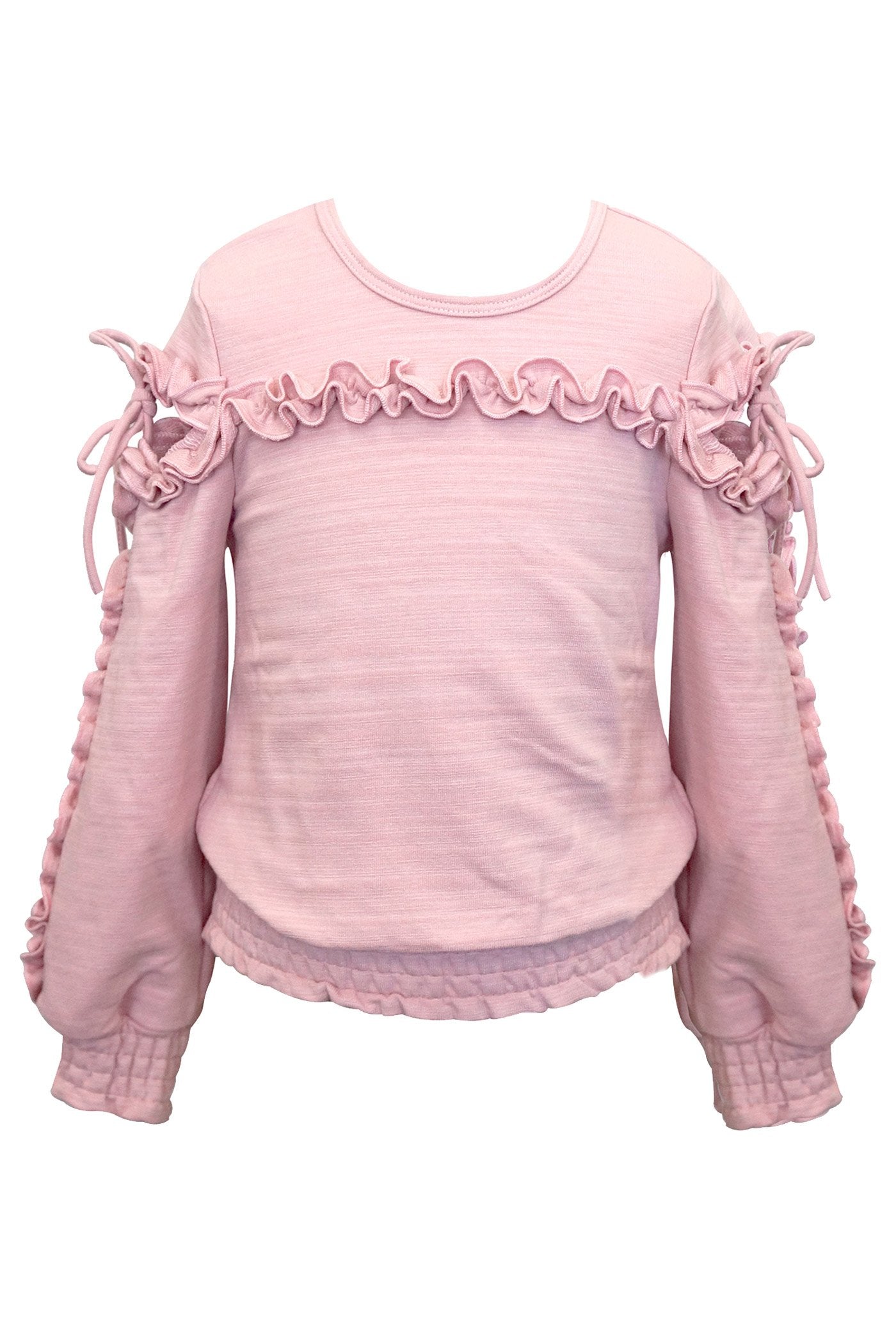 LONG SLEEVE RUFFLED TOP WITH COLD SHOULDER DETAIL