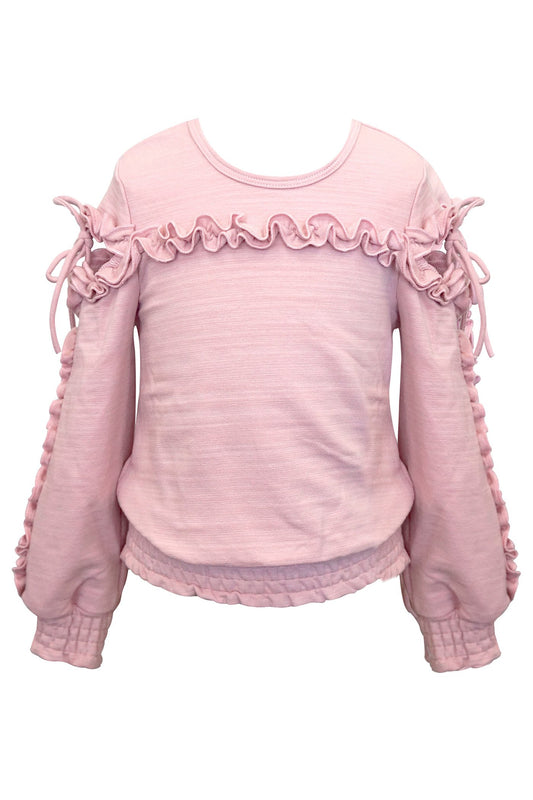 LONG SLEEVE RUFFLED TOP WITH COLD SHOULDER DETAIL
