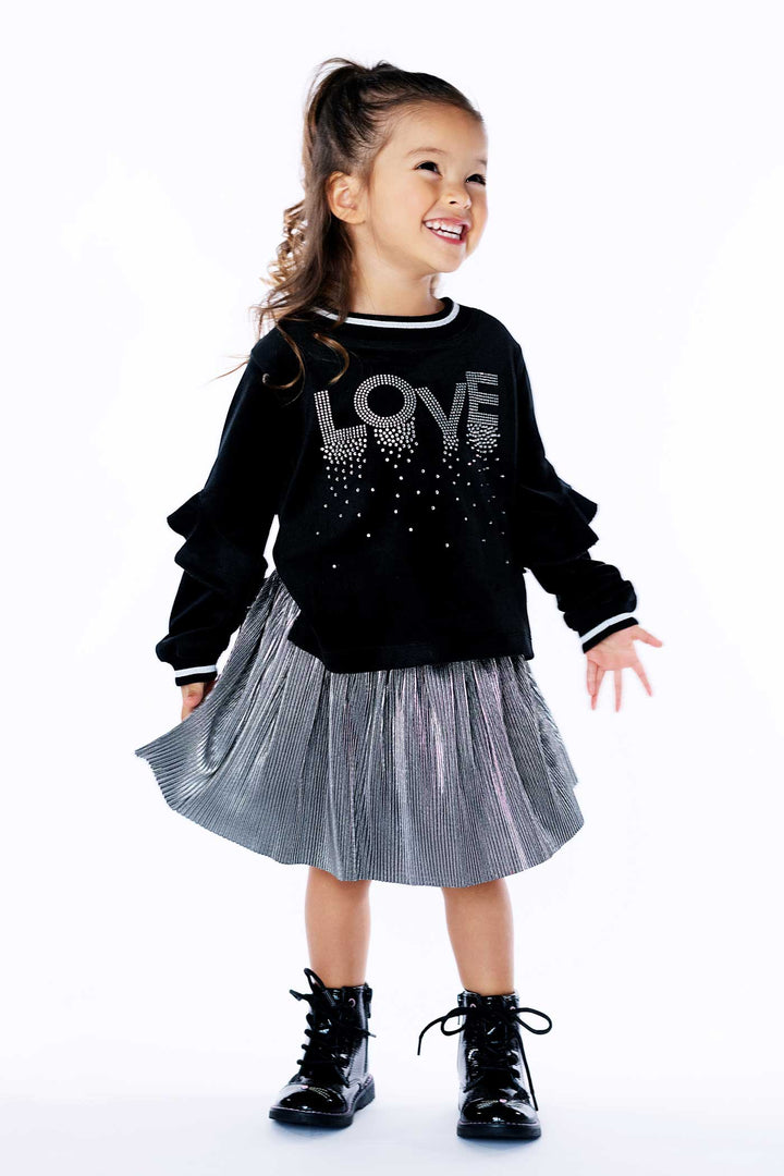 Baby sara Baby Girl's Velour Rhinestone Love Ruffle Shirt