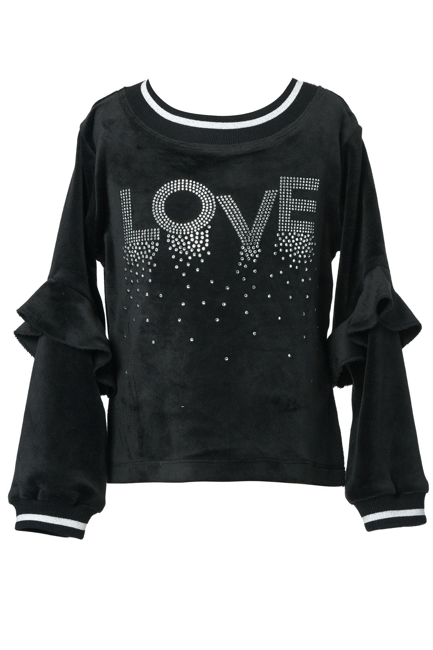 Baby sara Baby Girl's Velour Rhinestone Love Ruffle Shirt