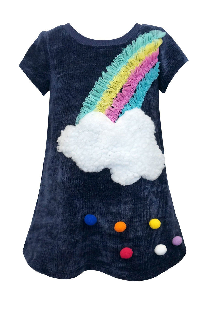 A-LINE SWEATER DRESS WITH RAINBOW AND SHERPA CLOUD