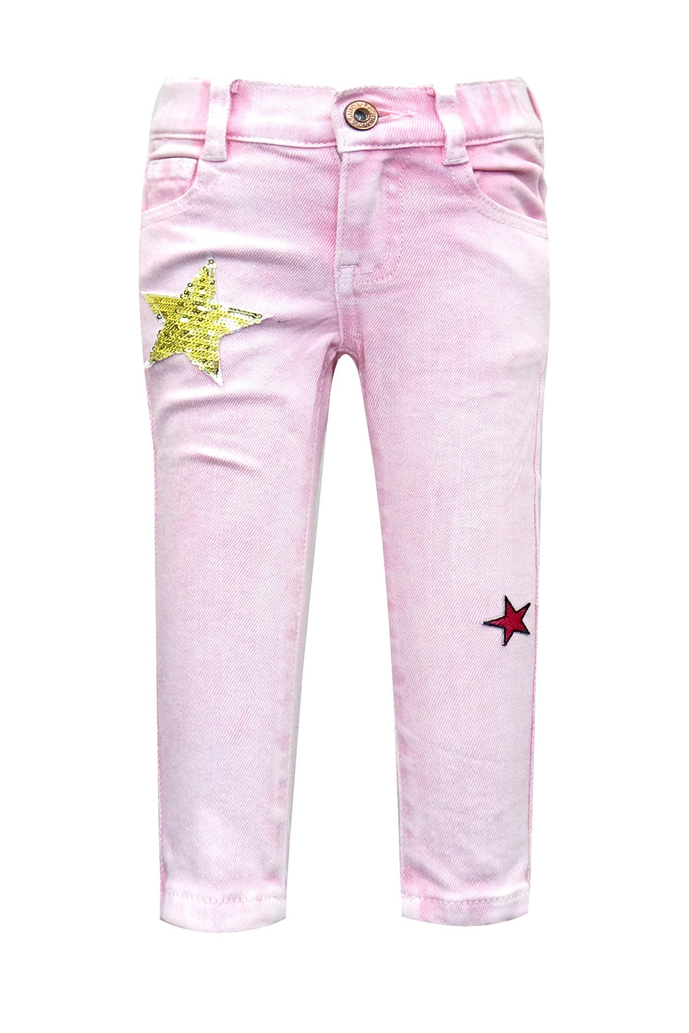 PINK DENIM JEANS WITH STAR TRIM DETAIL