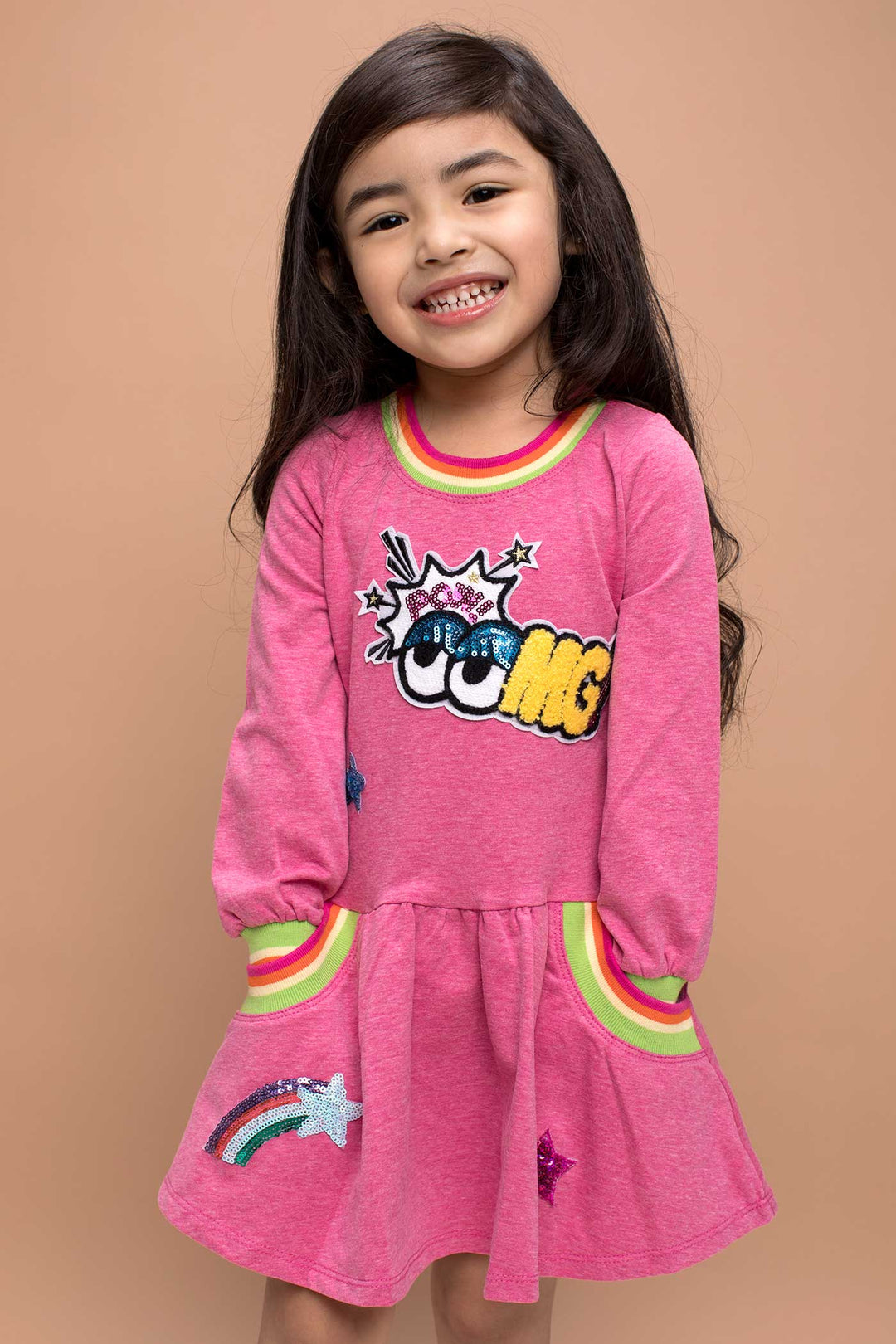 Baby Sara Little Girls Dropped Waist Long Sleeve Knit Dress