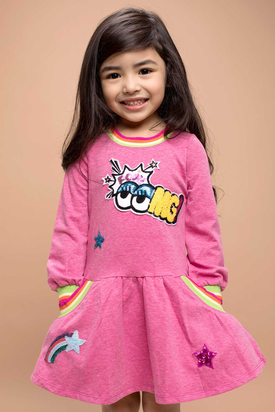 Baby Sara Little Girls Dropped Waist Long Sleeve Knit Dress