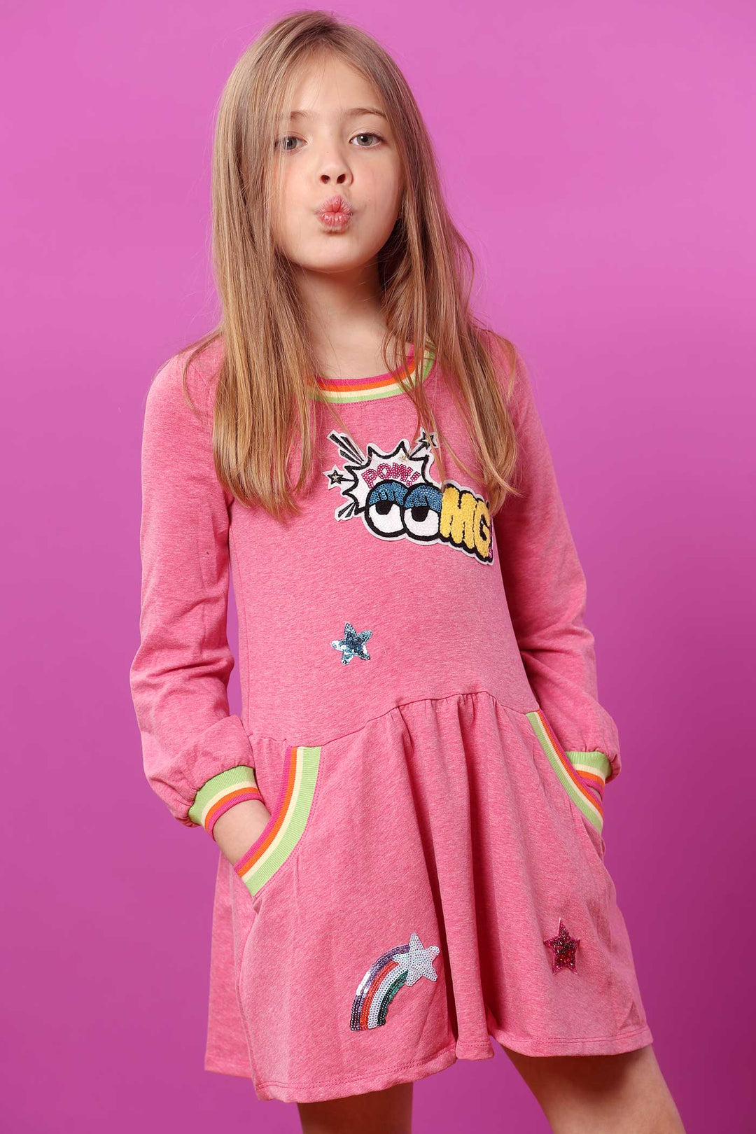 Baby Sara Little Girls Dropped Waist Long Sleeve Knit Dress