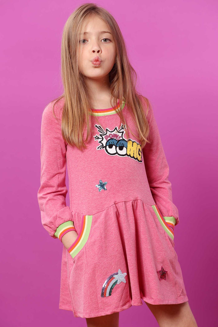 Baby Sara Little Girls Dropped Waist Long Sleeve Knit Dress